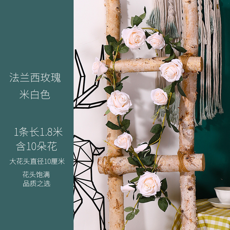 Venta al por mayor decoración de la boda flor artificial vid rosa boda rosa ratán flor artificial vid