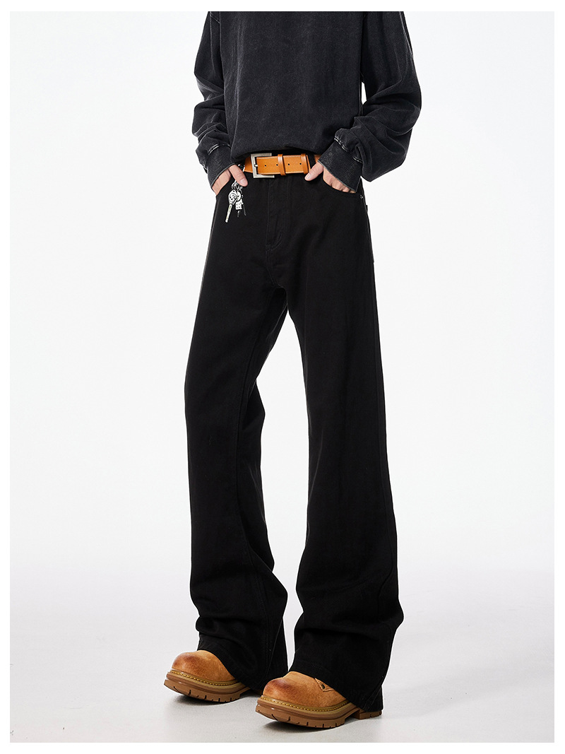Paris Bootcut Black Scimitar Jeans Men's Spring And Autumn New Loose Cleanfit Micro Straight Pants_viptrois.com