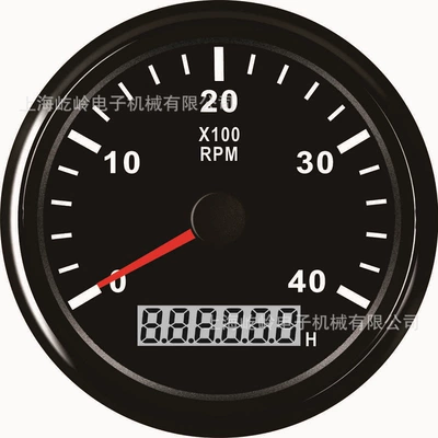 pointer tachometer diesel engine: automobile instrument - black-frame-black-background-0-4000rpm