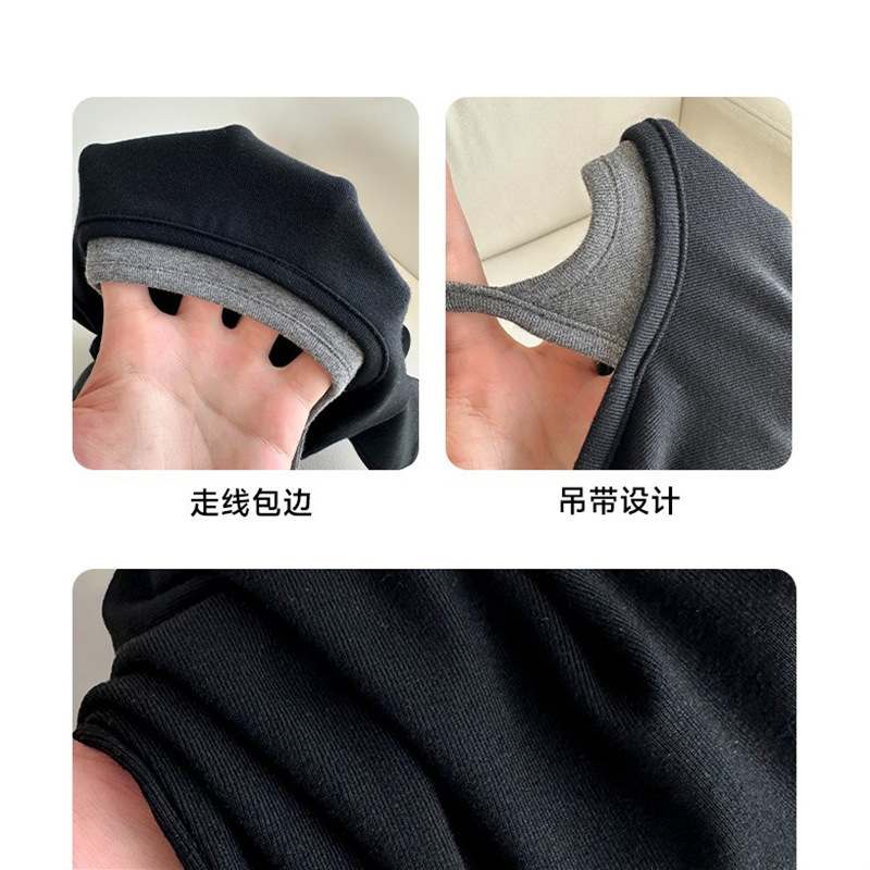 韩版假两件吊带T恤女夏季短袖正肩U领修身显瘦小众设计感个性上衣|undefined