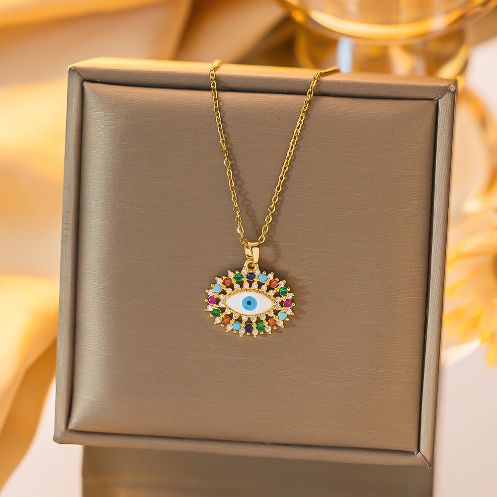 1 Piece Quantity Titanium Steel Copper Gold Plated Simple Style Devil's Eye Hollow Out Inlay Zircon Pendant Necklace