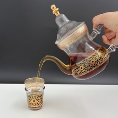 现货跨境轻奢摩洛哥玻璃茶壶烧水壶玻璃杯套装中东沙特礼品茶具