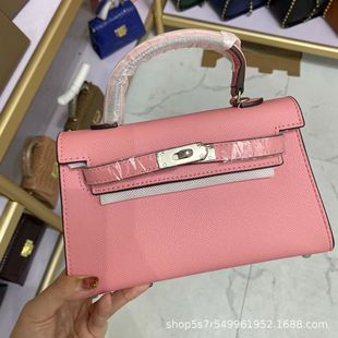 Silver Buckle High-Quality Cowhide Genuine Cross Palm Print Kelly Bag Women's Kelly Crossbody Shoulder Handheld Candy Color