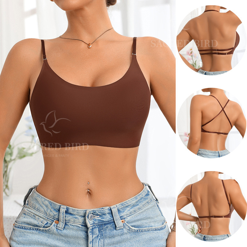 Detachable Shoulder Straps, Multiple Ways to Wear, Beautiful Back Bra, No Rims, Traceless, Thin, Breathable Women's Sports Bra, Cross-Border