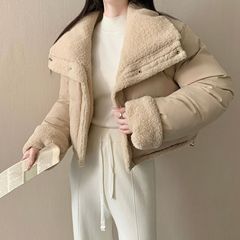 现货批发韩国羽绒棉服女翻领宽松加厚保暖正反两面穿短款棉袄外套
