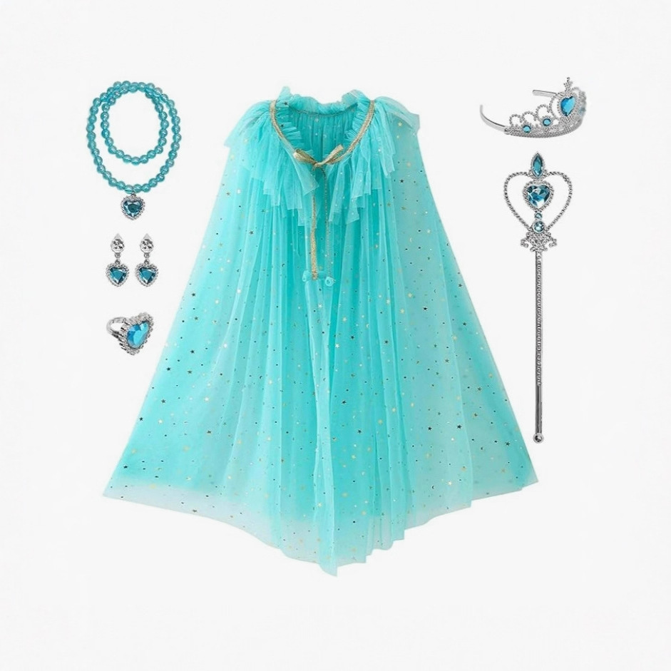 2024 Christmas Frozen Elsa Princess Children's Snowflake Shawl Cape Stage Birthday Performance Cape