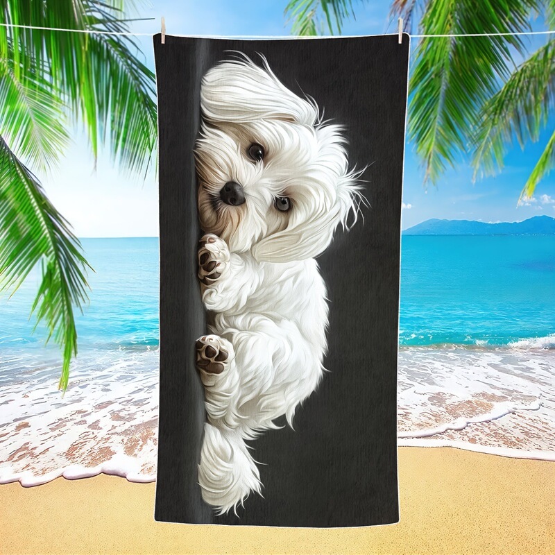 Temu Cross-Border New Product Hot-Selling Item: Cute Maltese Dog Beach Towel with Adorable Dog Print Bath Towel