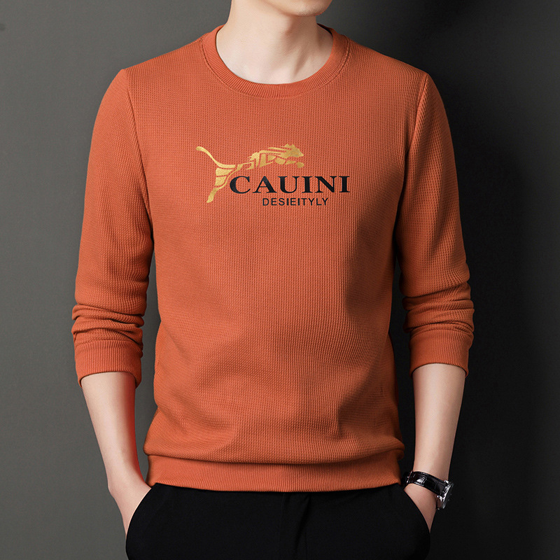 Men's solid sweatshirt for leisure with a round collar