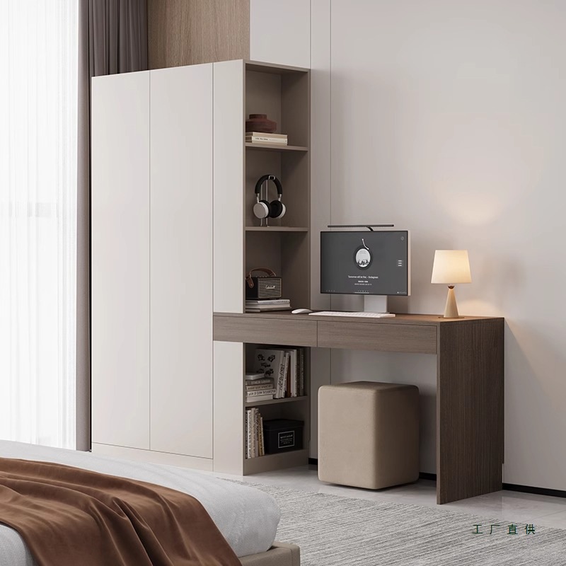 Solid Wood Desk Wardrobe Integrated Computer Desk with Bookshelf Kidsren's Study Study Table Storage Cabinet