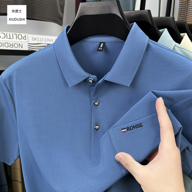 Woodpecker Men's Cotton Short-Sleeve T-Shirt, High-End Polo Shirt with a Turn-Down Collar, Loose Fit, Casual Style, Real Pocket, Half-Sleeve, Antibacterial Features