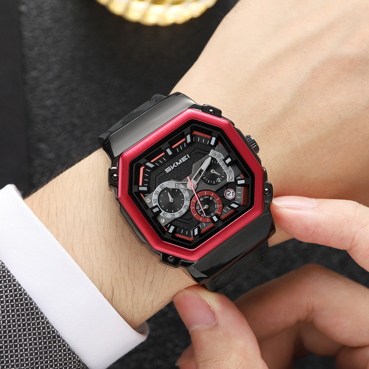 Momento de la belleza octogonal cuadrado hombre reloj de cuarzo multifuncional transfronterizo retro correa relojes de pulsera hombre fábrica al por mayor spot