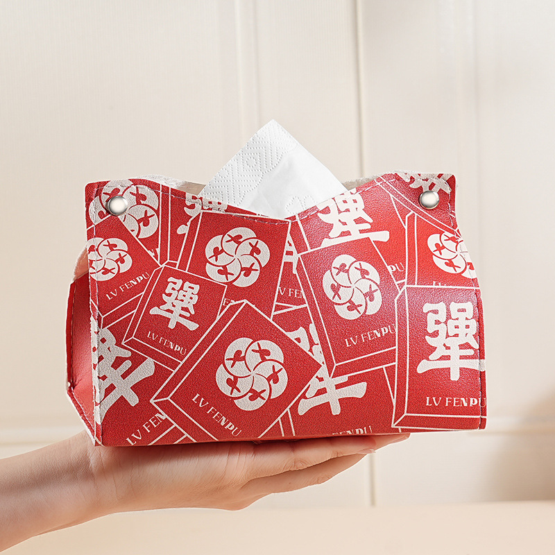 Caixa de toallas de mahjong rojo festivo, caja de extracción de papel de sala de estar doméstica, caja de extracción de papel de lujo, caja de almacenamiento de extracción de papel de alto nivel, restaurante 2025