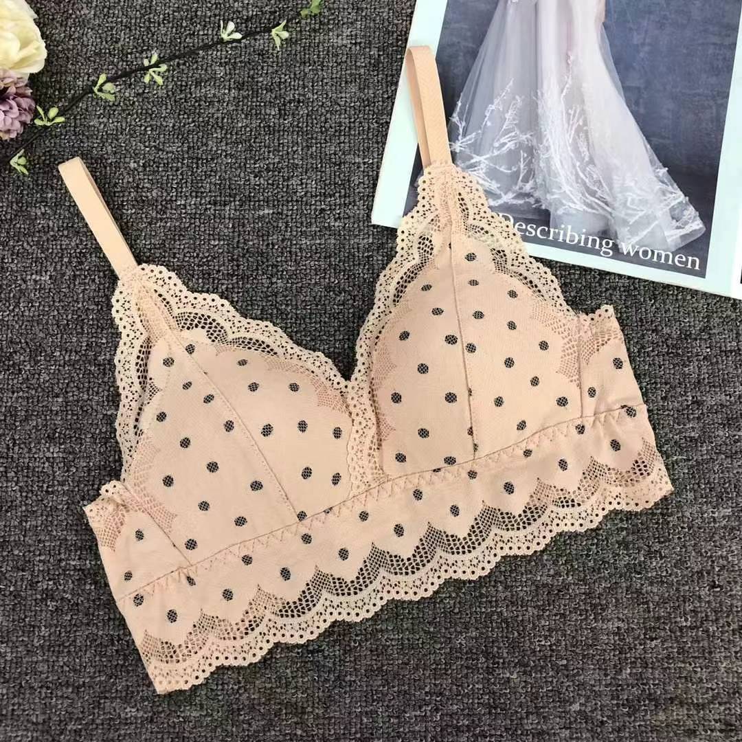 Bra de encaje del sudeste asiático, ropa interior de mujer, bra de copa triangular francesa, verano sin anillo de acero, copa delgada, algodón sexy y cómodo para la piel