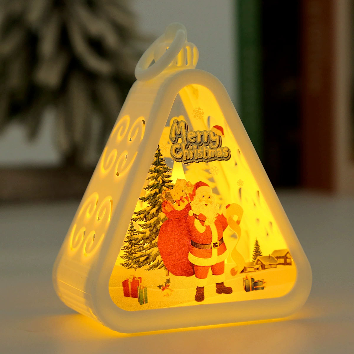 Christmas table night light, triangular decorative lamp, battery‑powered, 9.5×5.5×12.5 cm