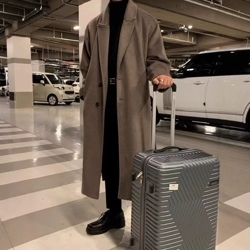 Демисезонное шерстяное пальто-тренч, мужское, в oversized английском/корейском стиле, средней длины, тёплое