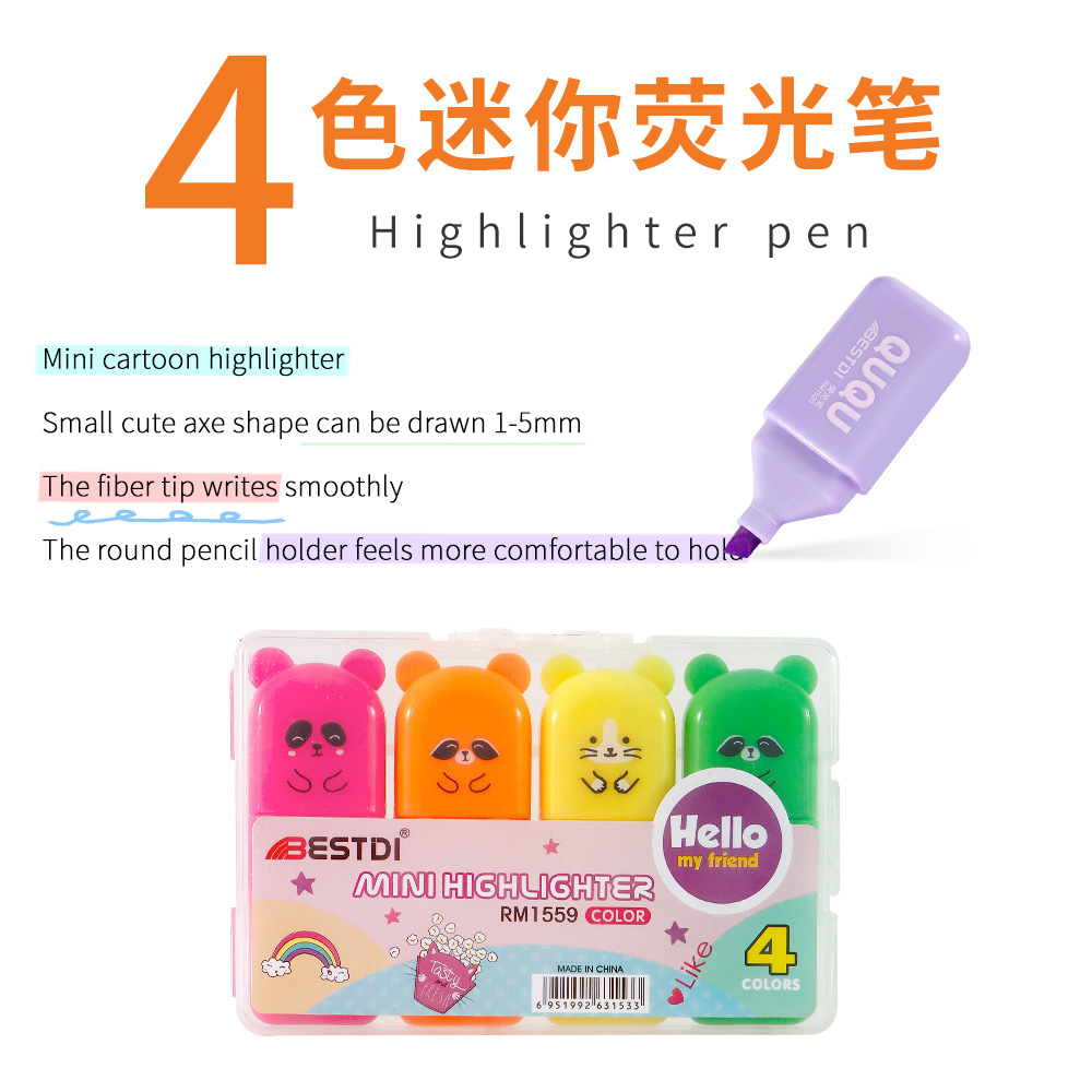 Nuevo conjunto de mini resaltador para estudiantes cuentas de dibujos animados graffiti pluma resaltador clave marcador