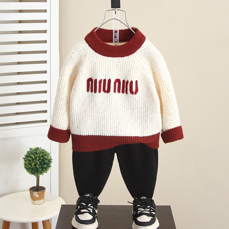 6930 Camisa de fondo grueso para niños Suéter de punto exterior para niños 2025 otoño e invierno nuevo suéter estilo occidental ropa de invierno para bebés
