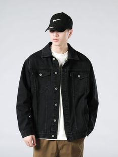 Lktm men's clothing#Autumn black denim jacket men's Korean version loose tide brand retro versatile jacket jacket
