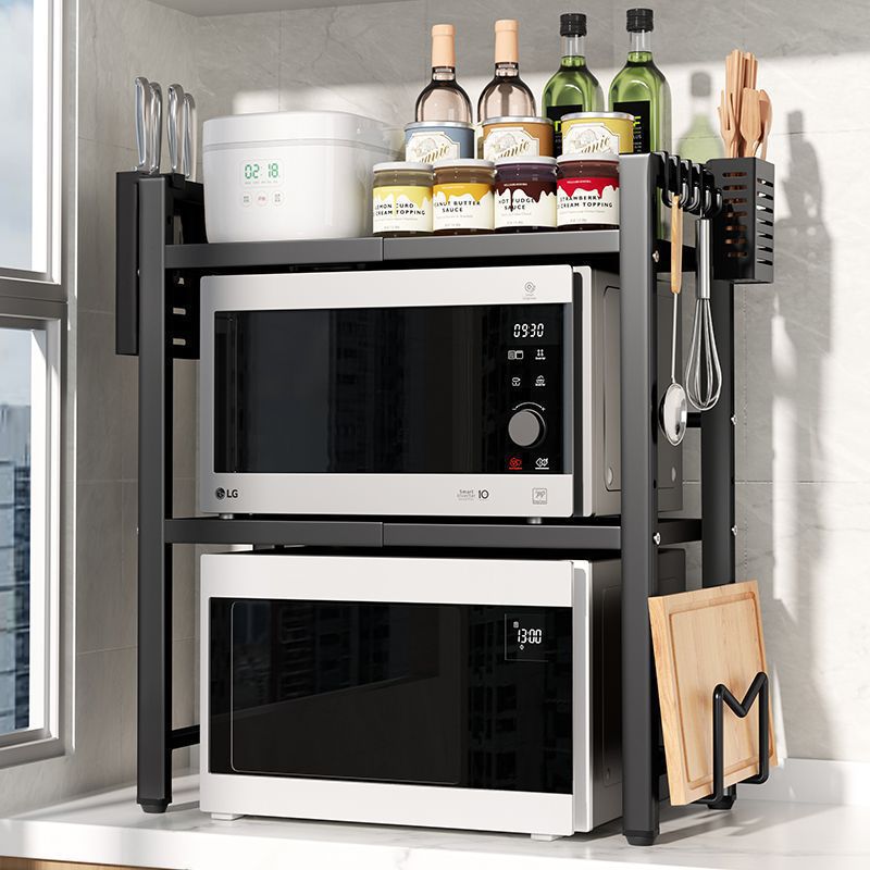 Double-Layer Retractable Microwave Oven Rack, Metal Storage Rack, Oven-Specific Storage Bracket, Multi-Functional Rice Cooker