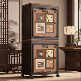 中古风衣服收纳箱大容量家用翻盖可折叠被子整理箱玩具零食储物柜