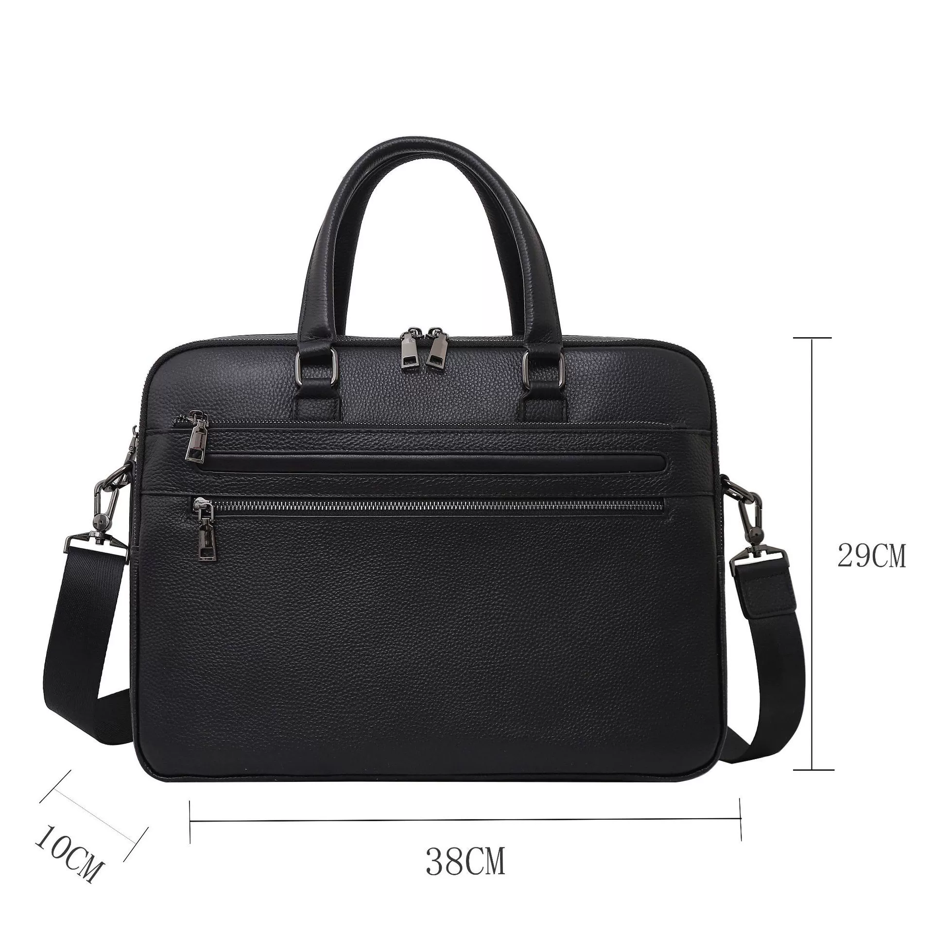 Handheld capacious one-shoulder bag for documents, genuine leather, 15 inch