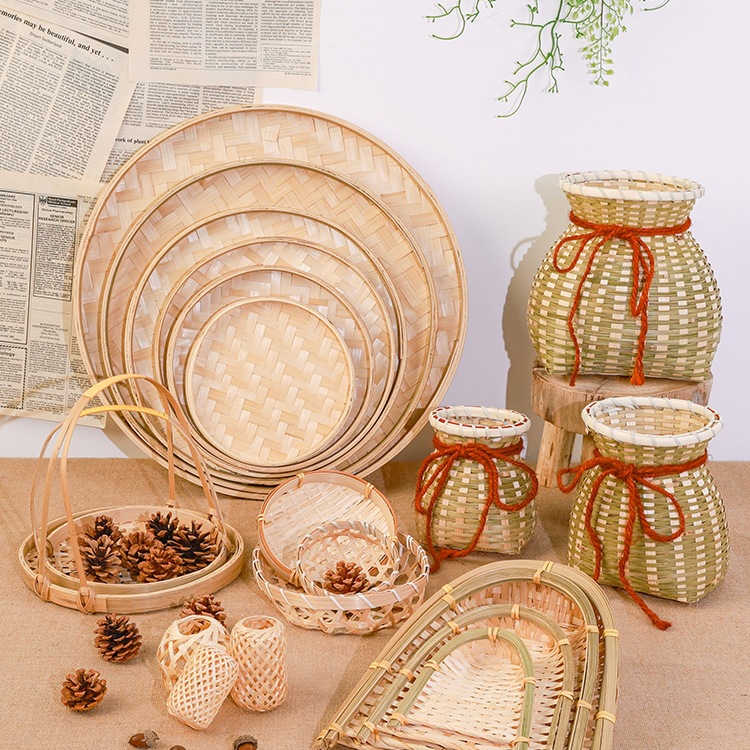 编织簸箕摆设幼儿园环创手工diy装饰田园风农家乡村藤编竹编摆件