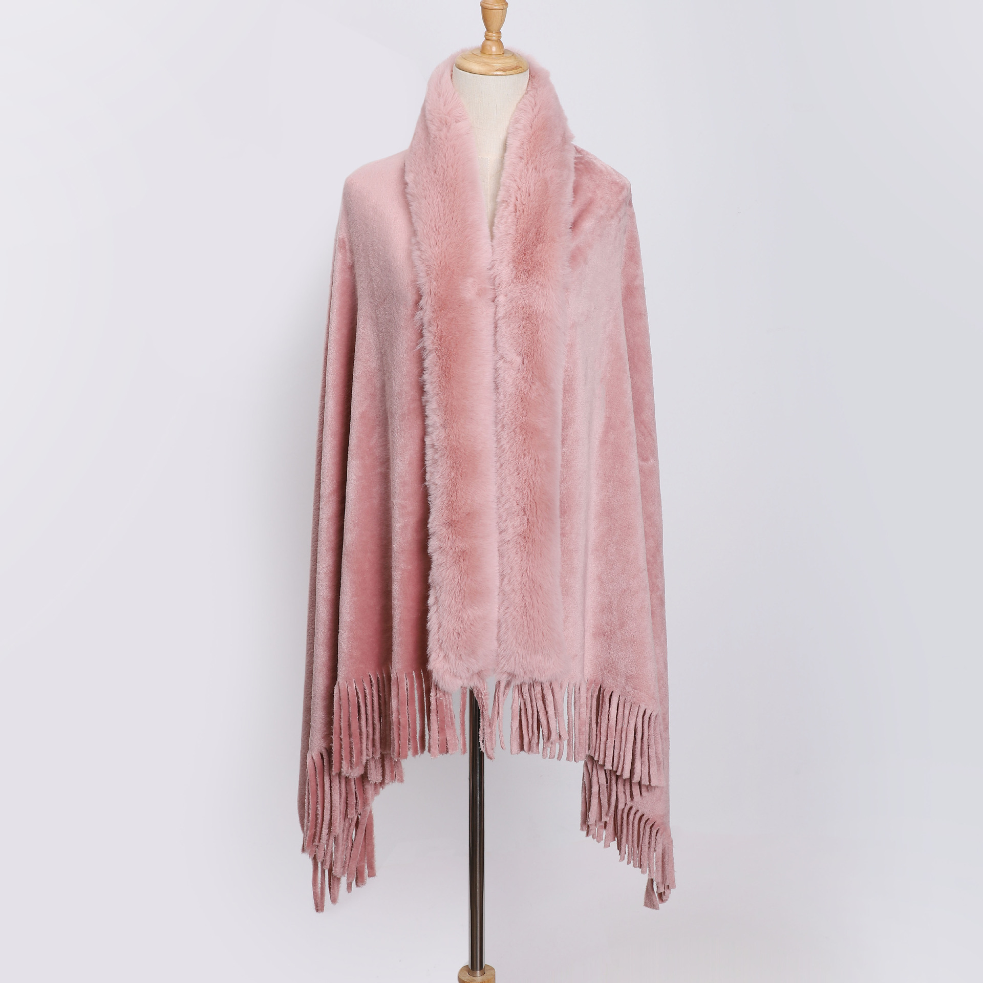 Foreign trade cross-border wholesale winter new double-sided flannel Rex rabbit fur collar tassel large shawl European and American fur scarf