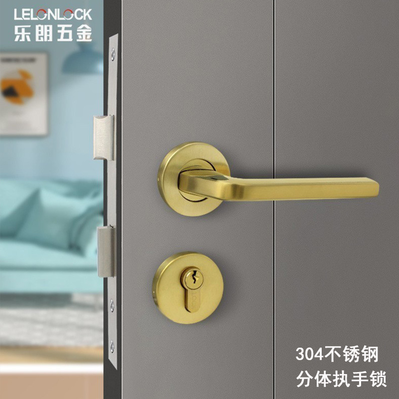 Estándar europeo acero inoxidable 304 manija dividida cerradura de puerta habitación puerta de baño cerradura de manija puerta interior mecánica cerradura de puerta de madera maciza