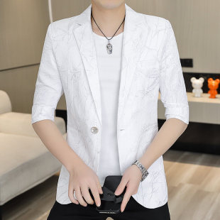 A generation of 8019-P65 2025 new stylist handsome printed sleeve small suit jacket white green