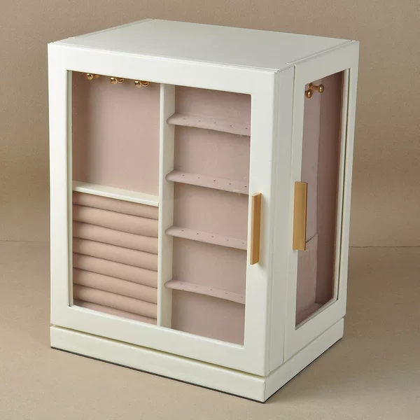 Cross-Border Large Capacity 360 ° Rotating Jewelry Box with Five Drawers and Glass Window, Dust-Proof and Moisture-Proof Jewelry Storage Box