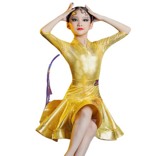 Blue purple gold Girls Latin Dance Dress Latin dance suit children Latin modern dance practice uniforms children show costumes