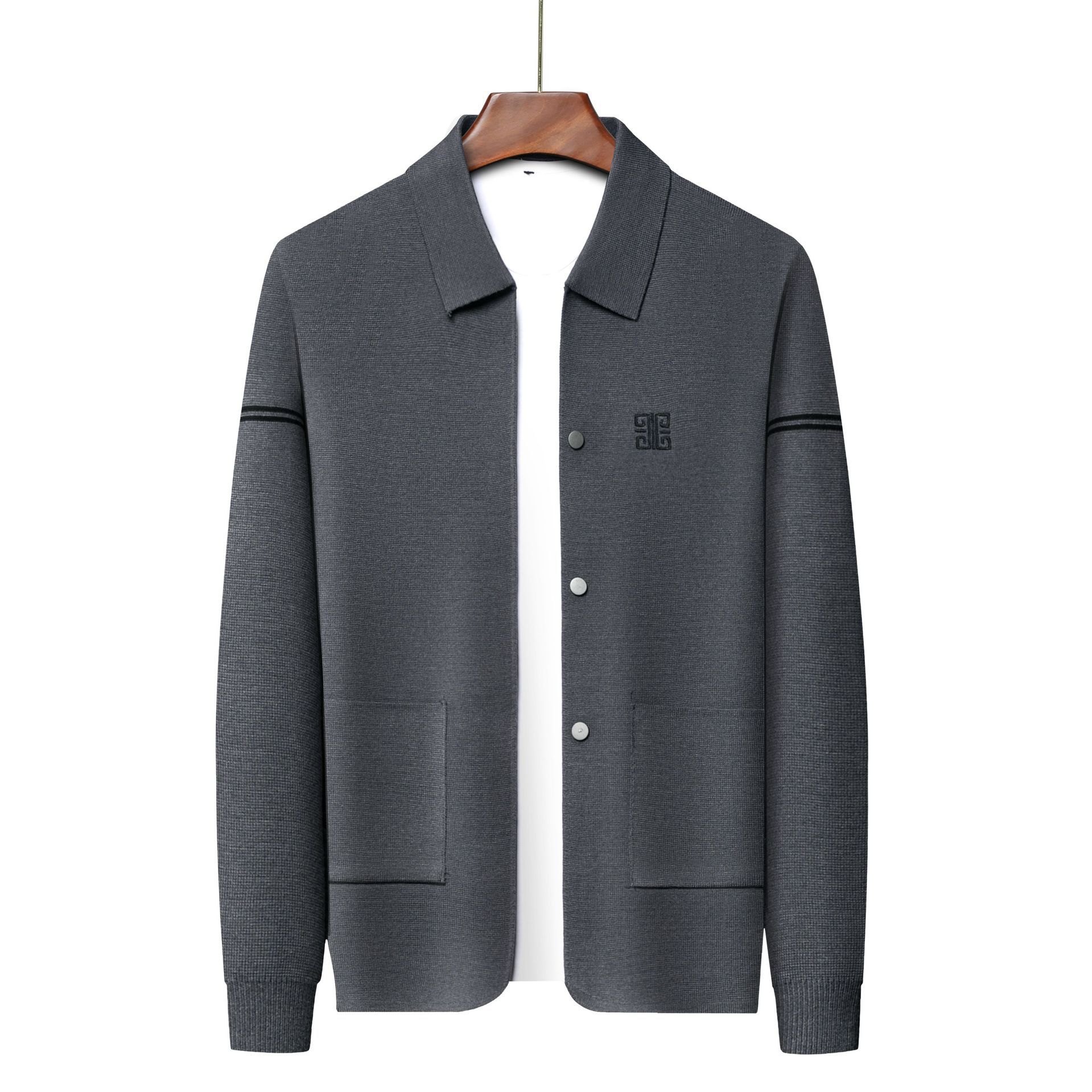 Autumn Men's Knitted Sweater with a Turn-Down Collar, Light Business Solid Color Long-Sleeve Casual Cardigan, Fashionable Versatile Trendy Men's Sweater