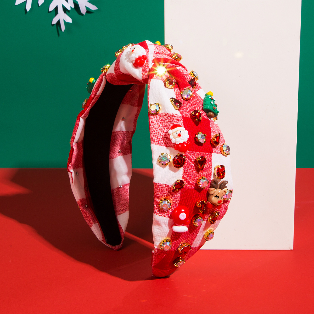 Karácsonyi fejpánt kockás mintával és csomóval nőknek_voghion.com