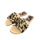 2024 Summer New Women's Shoes Leopard Print Leather Flat Bottom Open Toe Sandals Flat Bottom Drag Cross Outward Wearing Slippers