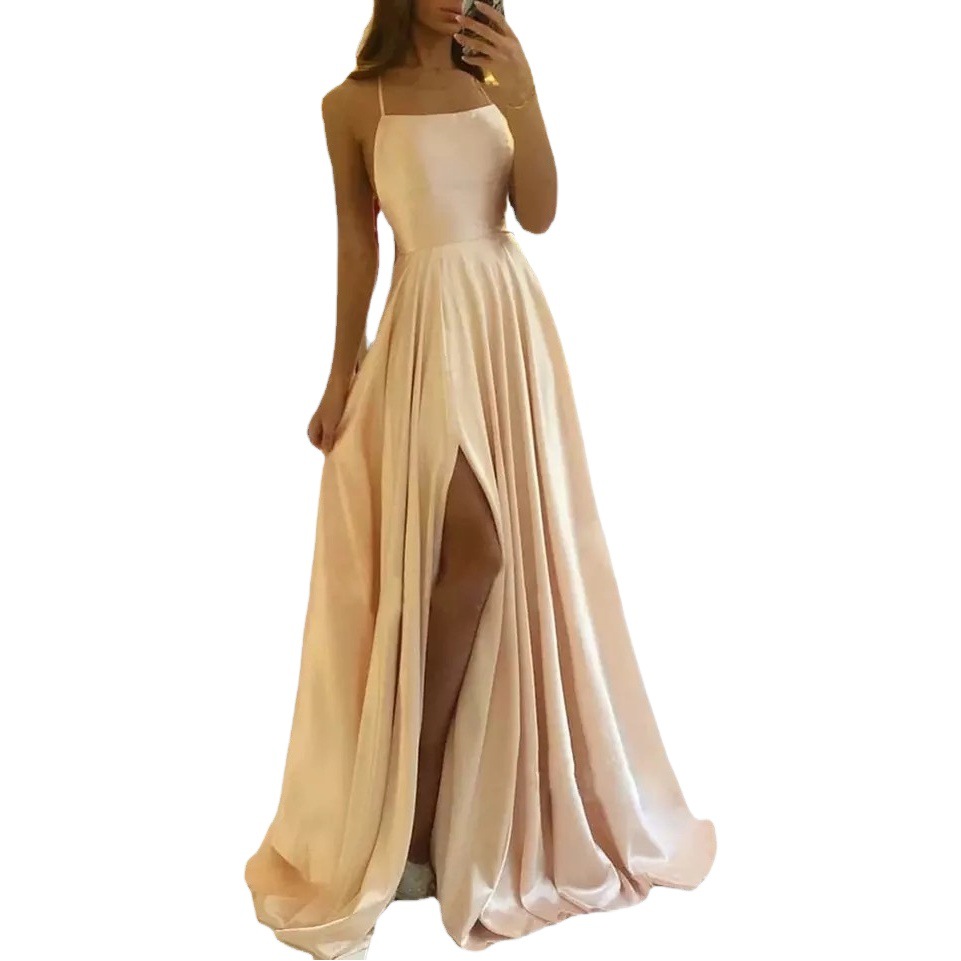 Amazon vestido de dama de honor europeo y americano vestido largo adelgazamiento fuera del hombro novias bola vestido formal simple sexy Split