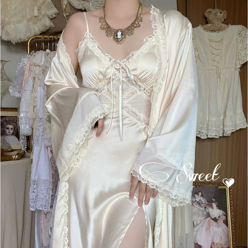 Ограниченное по времени продвижение Сладкая мягкая клейкая «Аббатство Даунтон» оригинальная французская шелковистая Ночная рубашка в стиле ретро, домашнее платье, утреннее платье