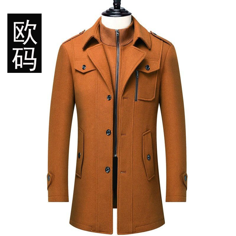 Мужское шерстяное пальто средней длины, утолщенная куртка, европейский размер