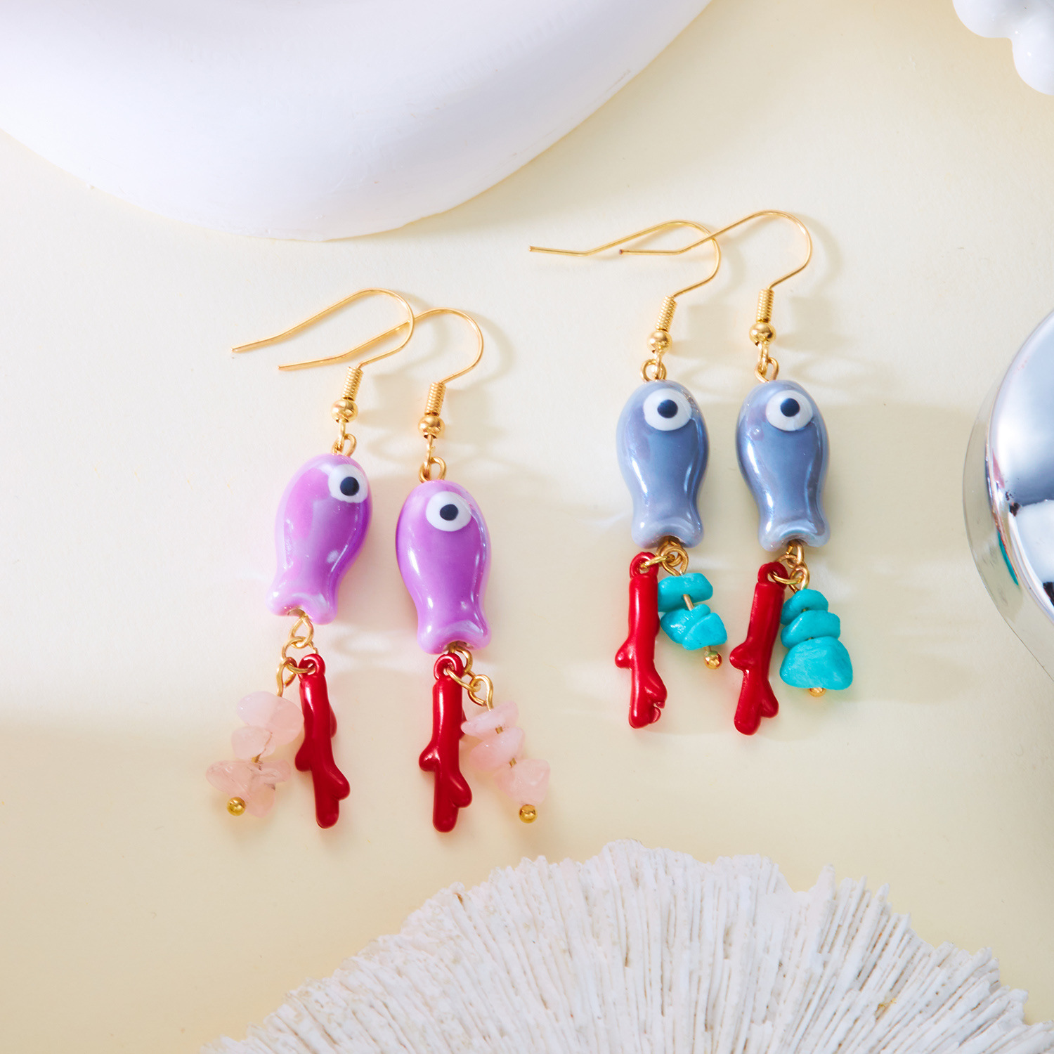 Factory Direct Sales Summer New Marine Elements Versatile Holiday Style Starfish Fish Pendant Earrings for Women Ready for Sale