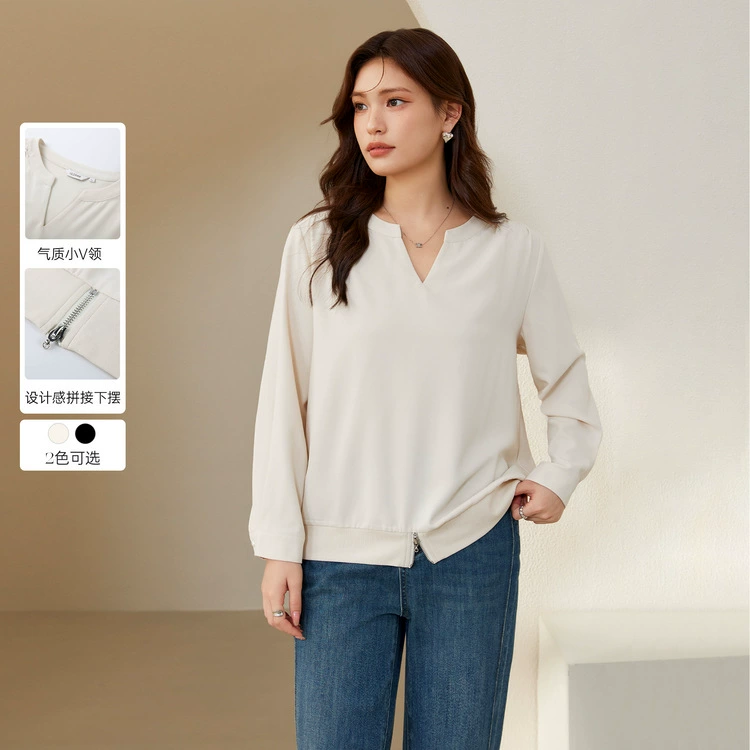 Блэк-шоу большой размер женской одежды модный дизайн чувство сращивания темперамента V-образный вырез дикая рубашка жирная mm2024 осенняя одежда новый