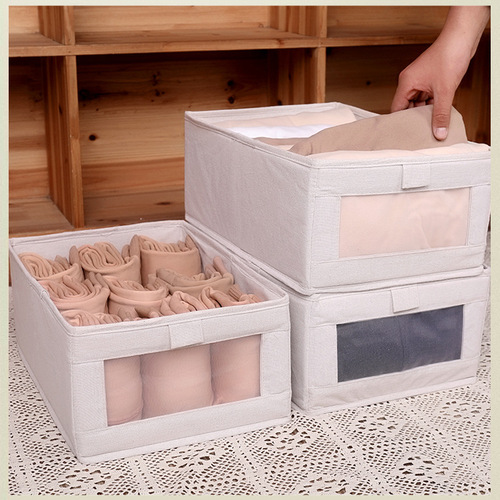 Transparent window cotton and linen pants storage box, foldable clothing storage bag, underwear, socks, and clothing storage organizer