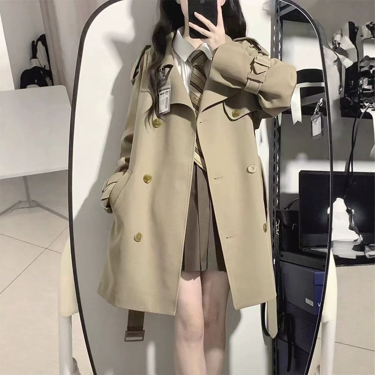 黑色风衣外套女中长款2026秋季新款韩版宽松英伦风小个子大衣外套