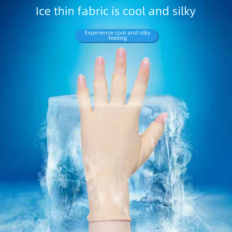 Jarné a jesenné tenké pánske a dámske spandexové opaľovacie rukavice elastické polprstové Dew dvojprstové dotykové obrazovky šoférovanie jazda vonku práca_voghion.com