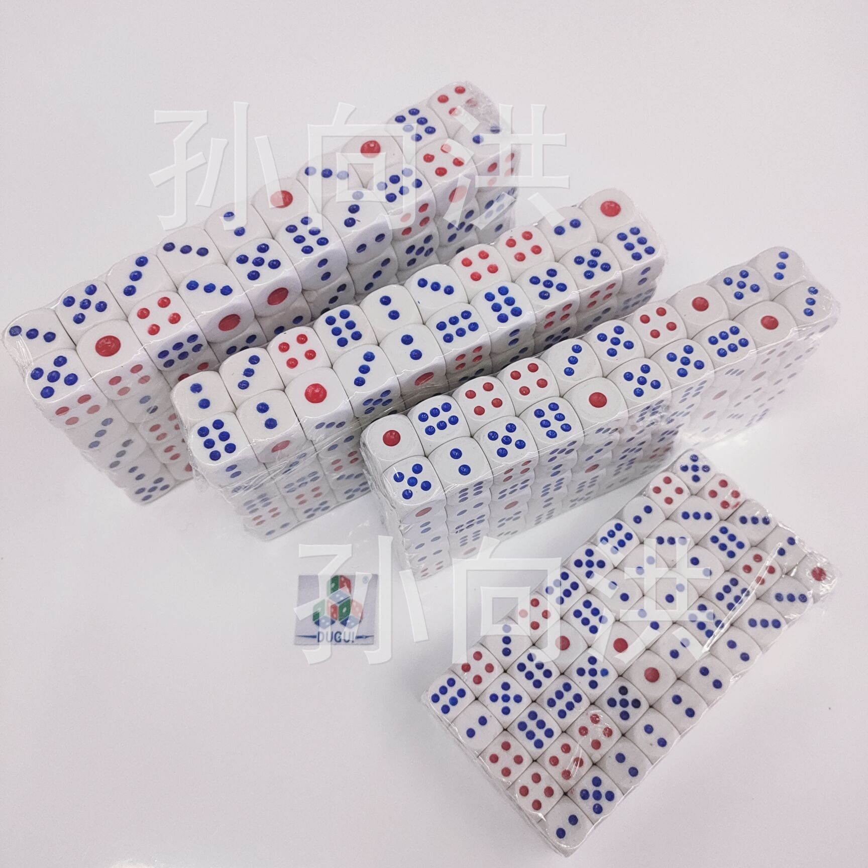 Plastic entertainment dice with accessories