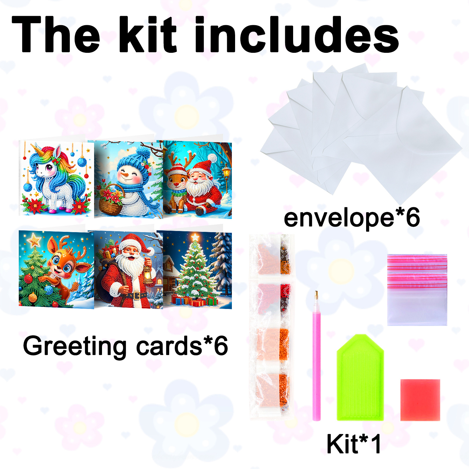 Explosiones transfronterizas de Navidad multiserie de tarjetas de felicitación puntuales hechas a mano 9 conjuntos de sobre de diamante 6 conjuntos de dibujos animados