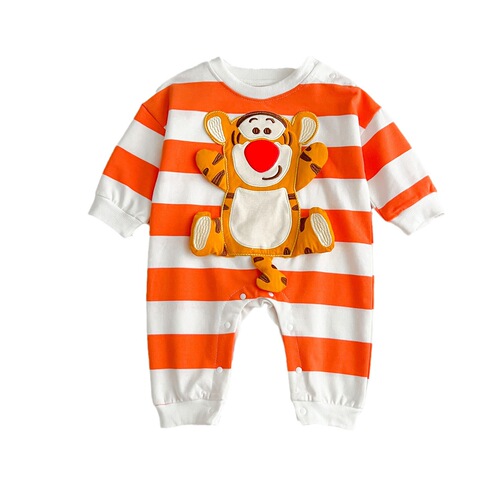 Cute tiger striped onesie for babies in autumn, suitable for 0-2 year old boys and girls, fashionable track pants.