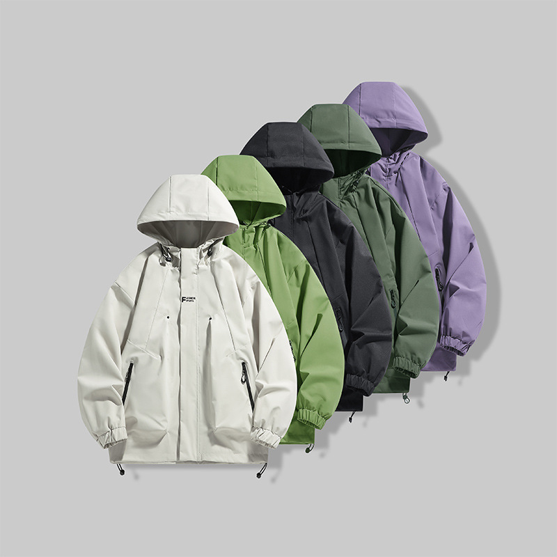 745 [Factory Direct Sale] 2025 Fashion Trend Versatile Solid Color Hooded Jacket Top Windbreaker Coat