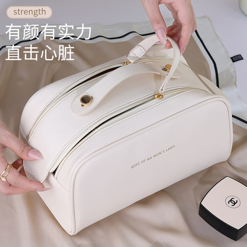 PU pillow cosmetic bag, high-looking double zipper, portable large-capacity travel supplies, toiletry storage bag wholesale