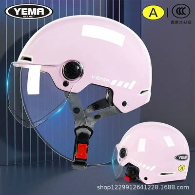 Motosiklet kaskı (dəbilqə), Half Helmet, New Summer Safety Helmet - cherry-pink-embellished-flowers-transparent-short-mirror