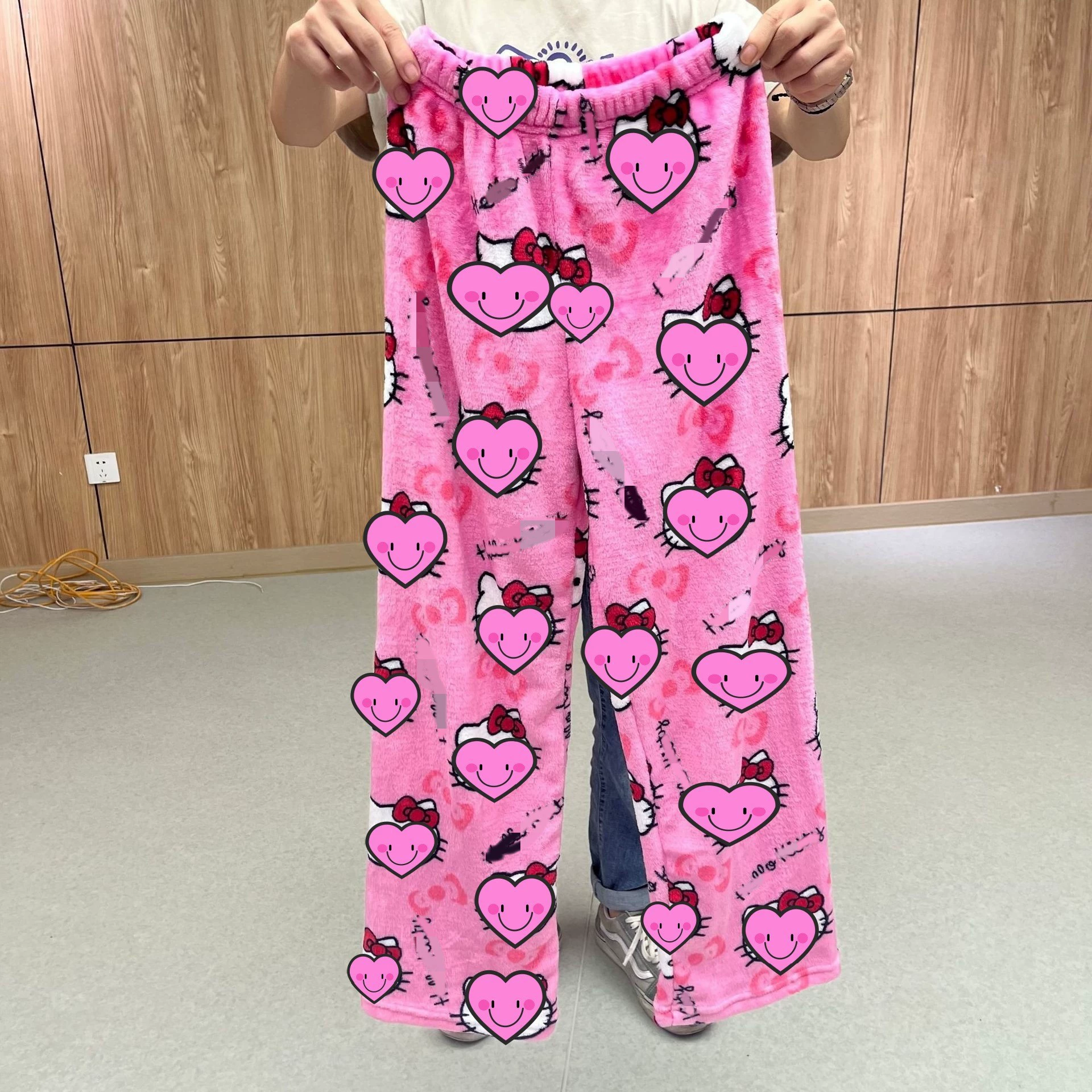 Амазонский мультяшный кошка рождественские бархатные пижамы женские повседневные осенние и зимние фланелевые брюки для домашнего ношения