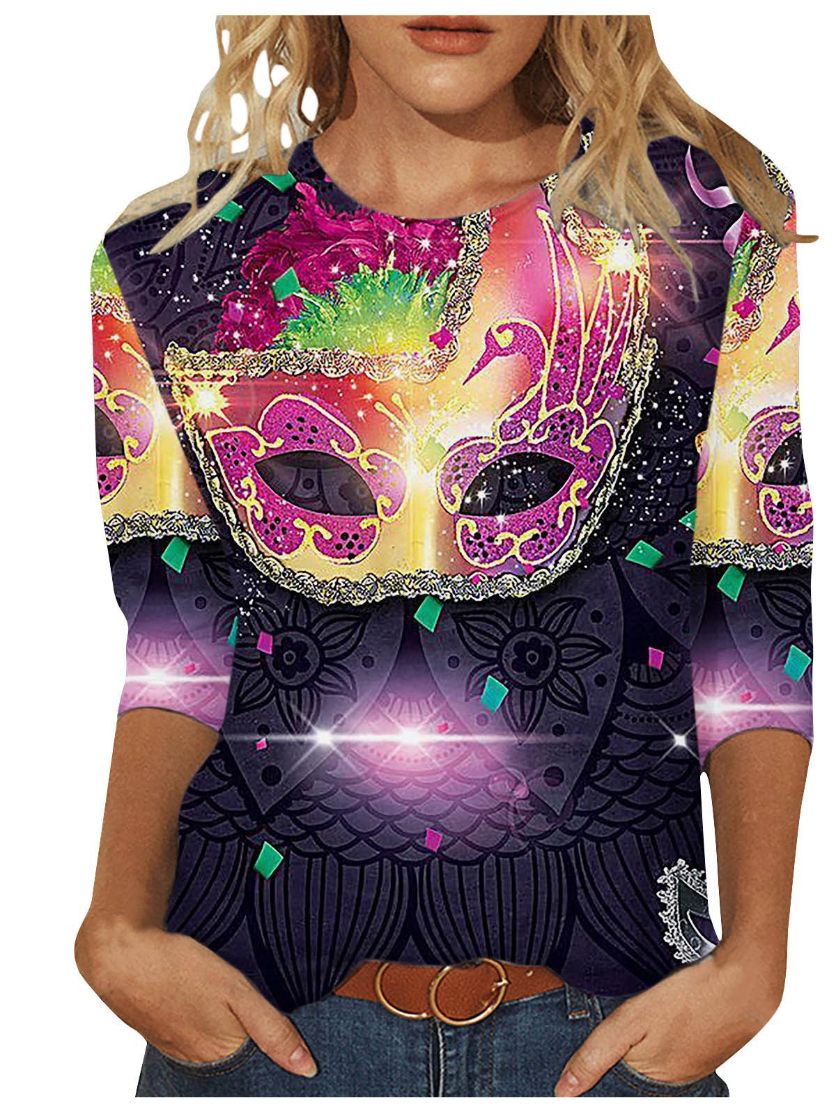 Nuova maschera a tema carnevalesco con stampa digitale trendy, girocollo, manica a 3/4_voghion.com